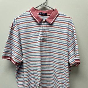 Daniel Cremieux Red, White Striped Casual Mens Short Sleeve Polo Shirt Size XL